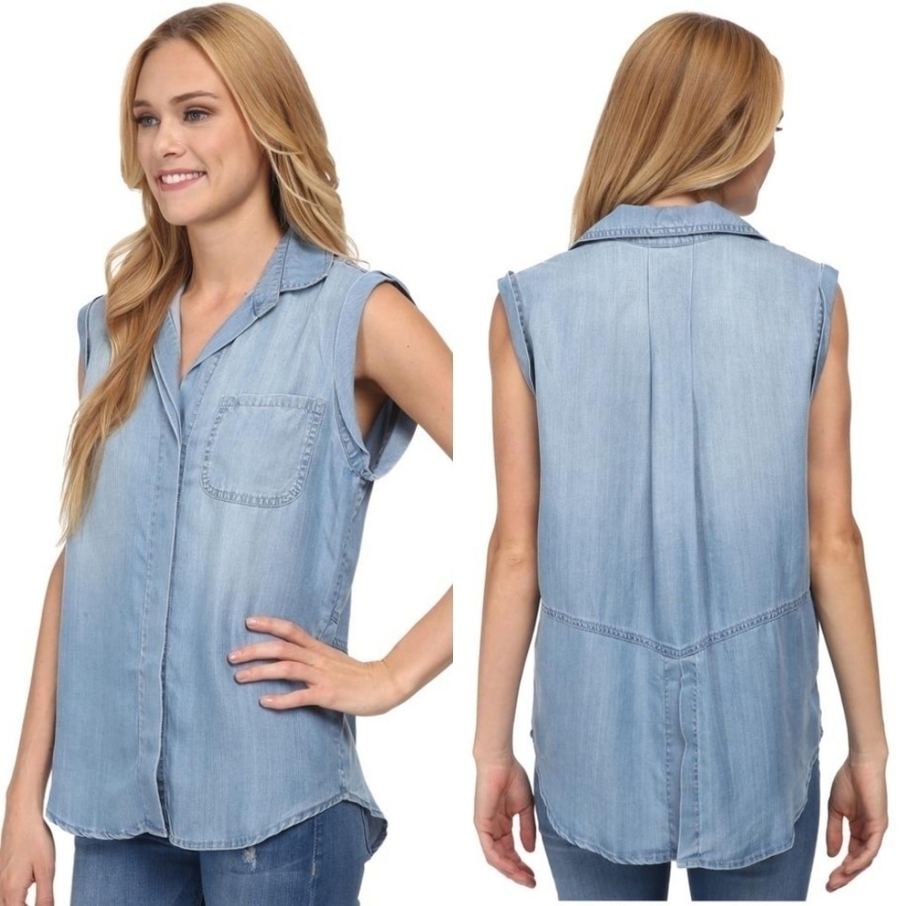 {XS} Sam Edelman Blue Chambray Blouse Button Down